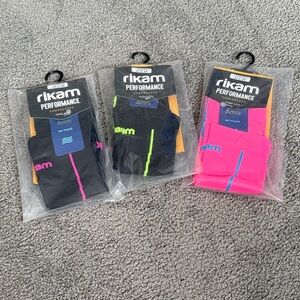 Compression Socks. 3 Pair. Rikam Performance. Black/Pink/Green/Blue. Size XS.